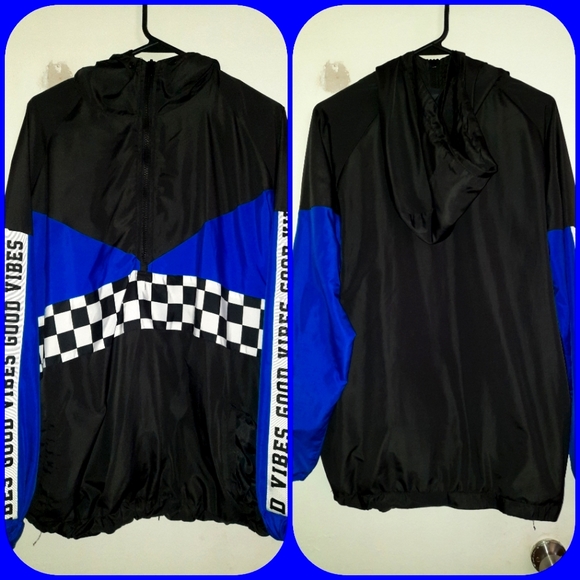 Jackets & Blazers - 🏁🔷️ Junior 1X Checkered Print Good Vibes Colorblock Slogan Wind Breaker